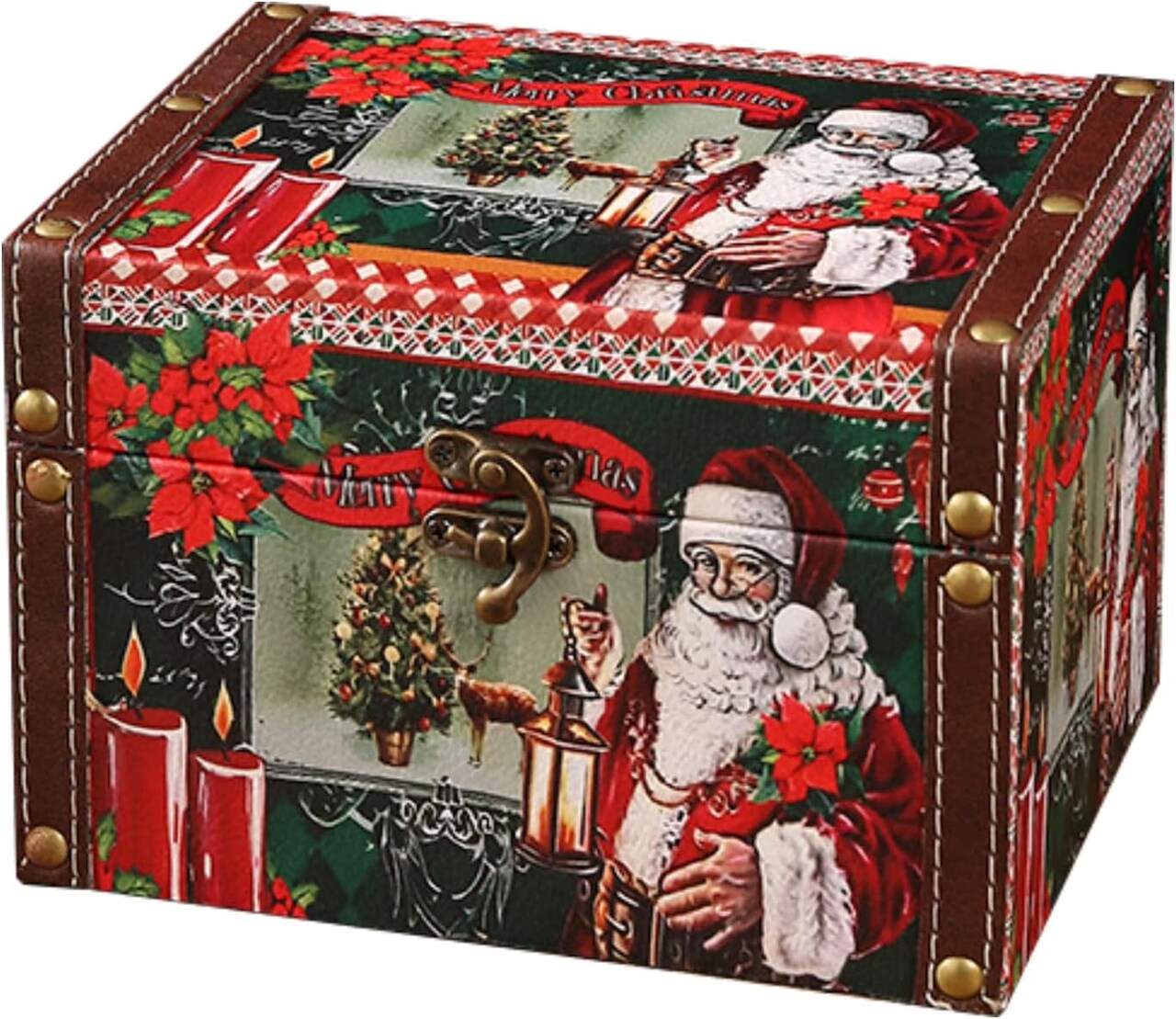 Vintage Christmas Storage Box - Handmade Wooden Storage Box Christmas Box Jewelry Box Trinket Box Decorative Box (Christmas-01)